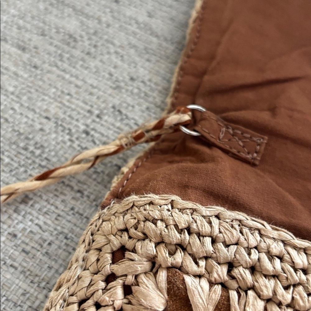 Free People Vintage boho suede leather and paper Raffia beaded crossbody purse - Picture 8 of 16